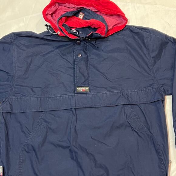 Vintage Chaps Ralph Lauren Windbreaker Jacket Men Large Nylon Quarter Zip Hooded - Picture 2 of 8